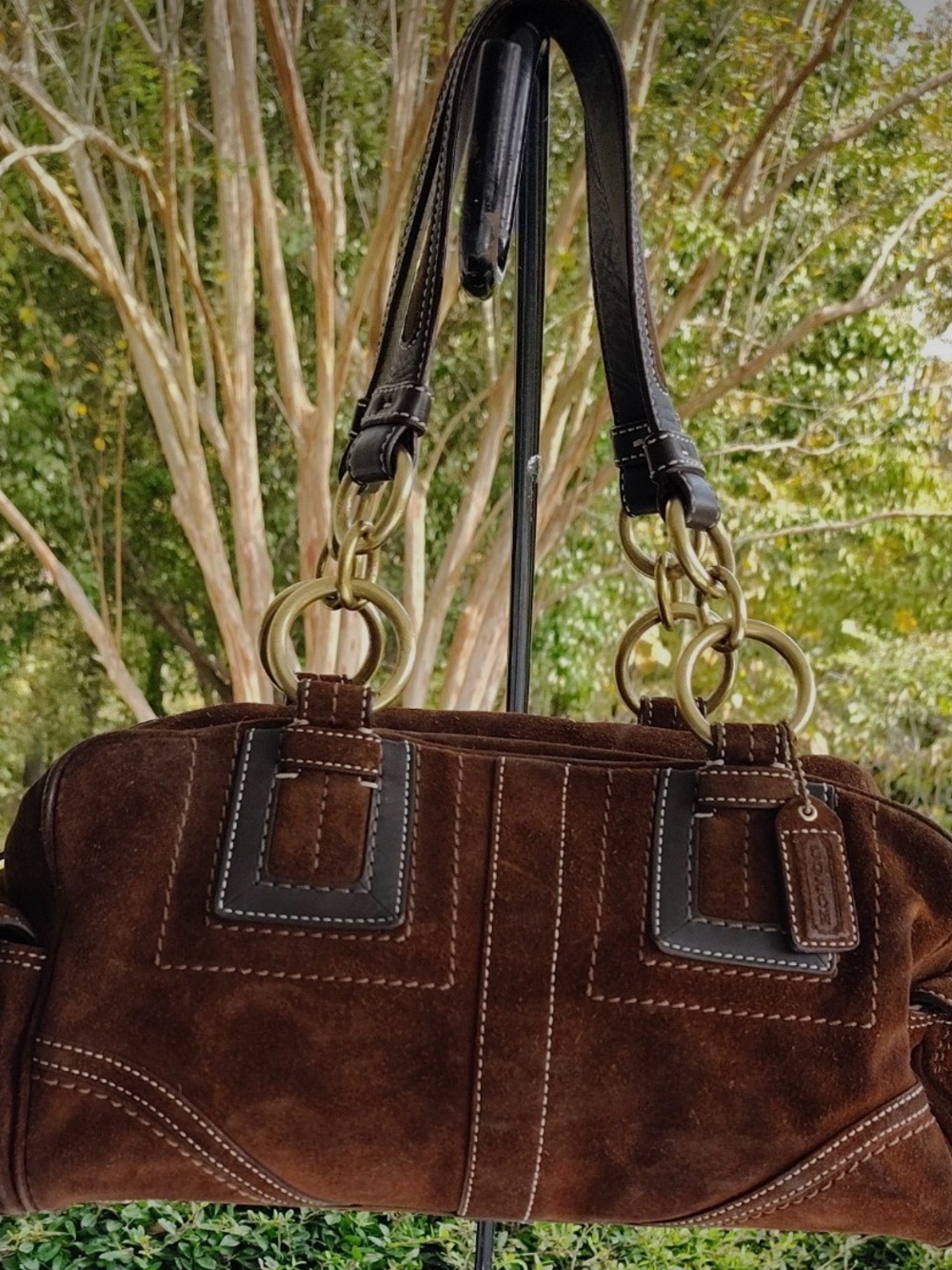 Brown Suede Coach Bag with Gold Hardware Mia SoHo Y2K